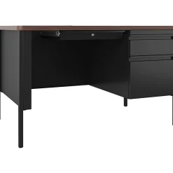 Lorell® Fortress 48"W Steel Right-Pedestal Teacher's Computer Desk, Black/Walnut