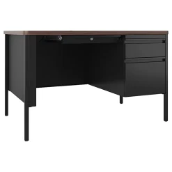 Lorell® Fortress 48"W Steel Right-Pedestal Teacher's Computer Desk, Black/Walnut
