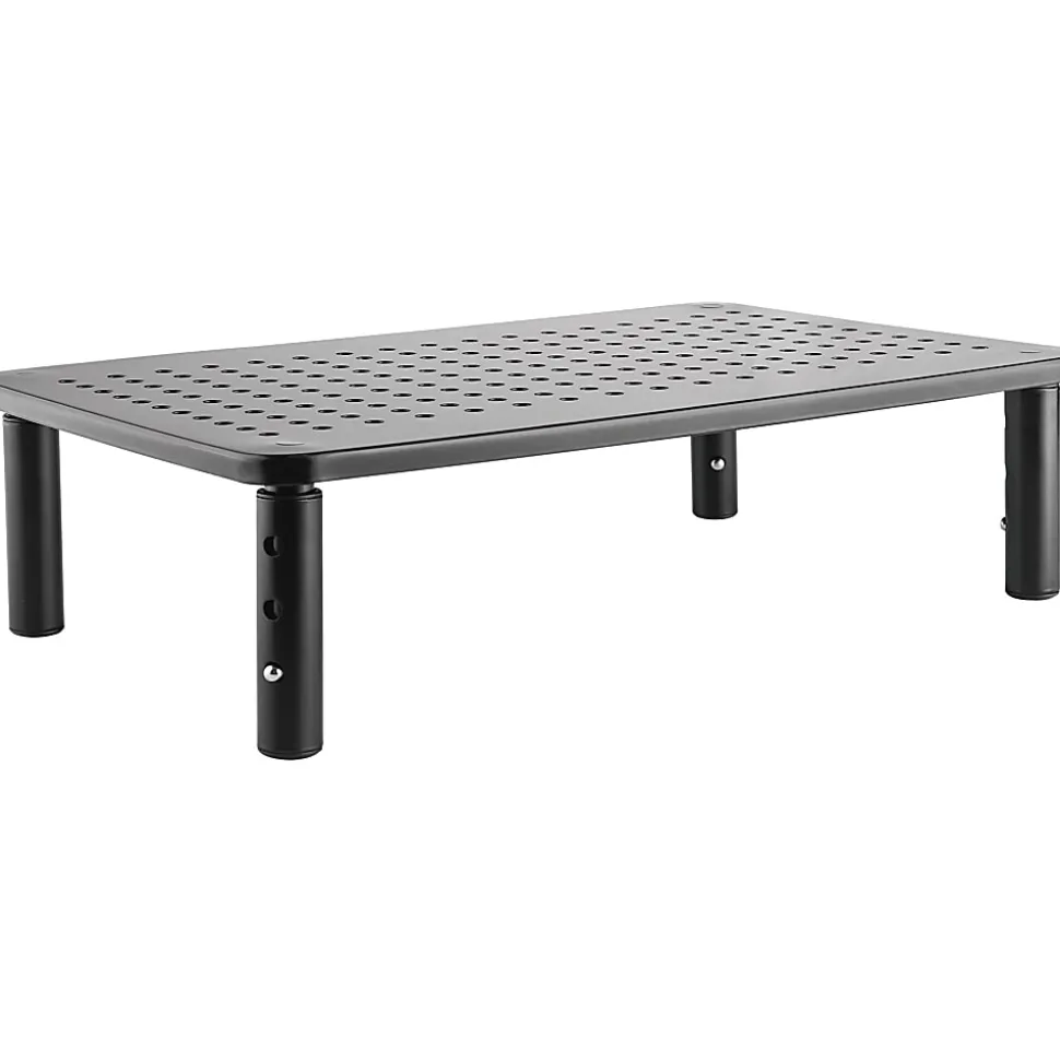 Lorell Height-Adjustable Device Stand, 44 lb Load Capacity, 5.50"H x 9.25"W x 14.50"D, Desktop, Steel, Black