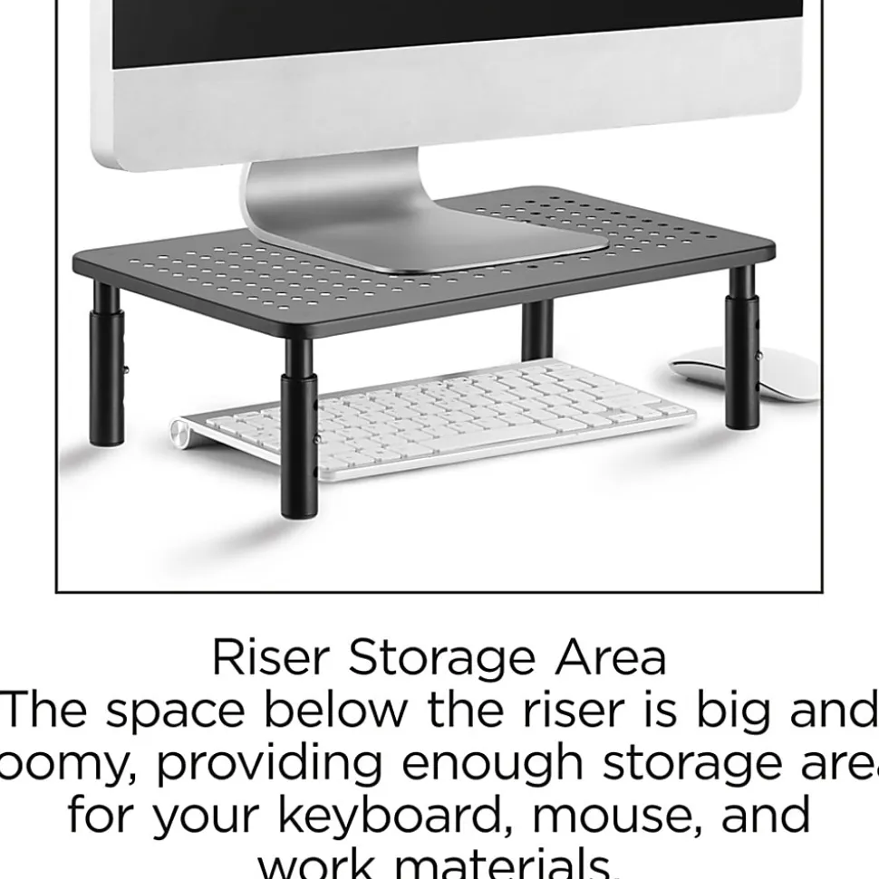 Lorell Height-Adjustable Device Stand, 44 lb Load Capacity, 5.50"H x 9.25"W x 14.50"D, Desktop, Steel, Black