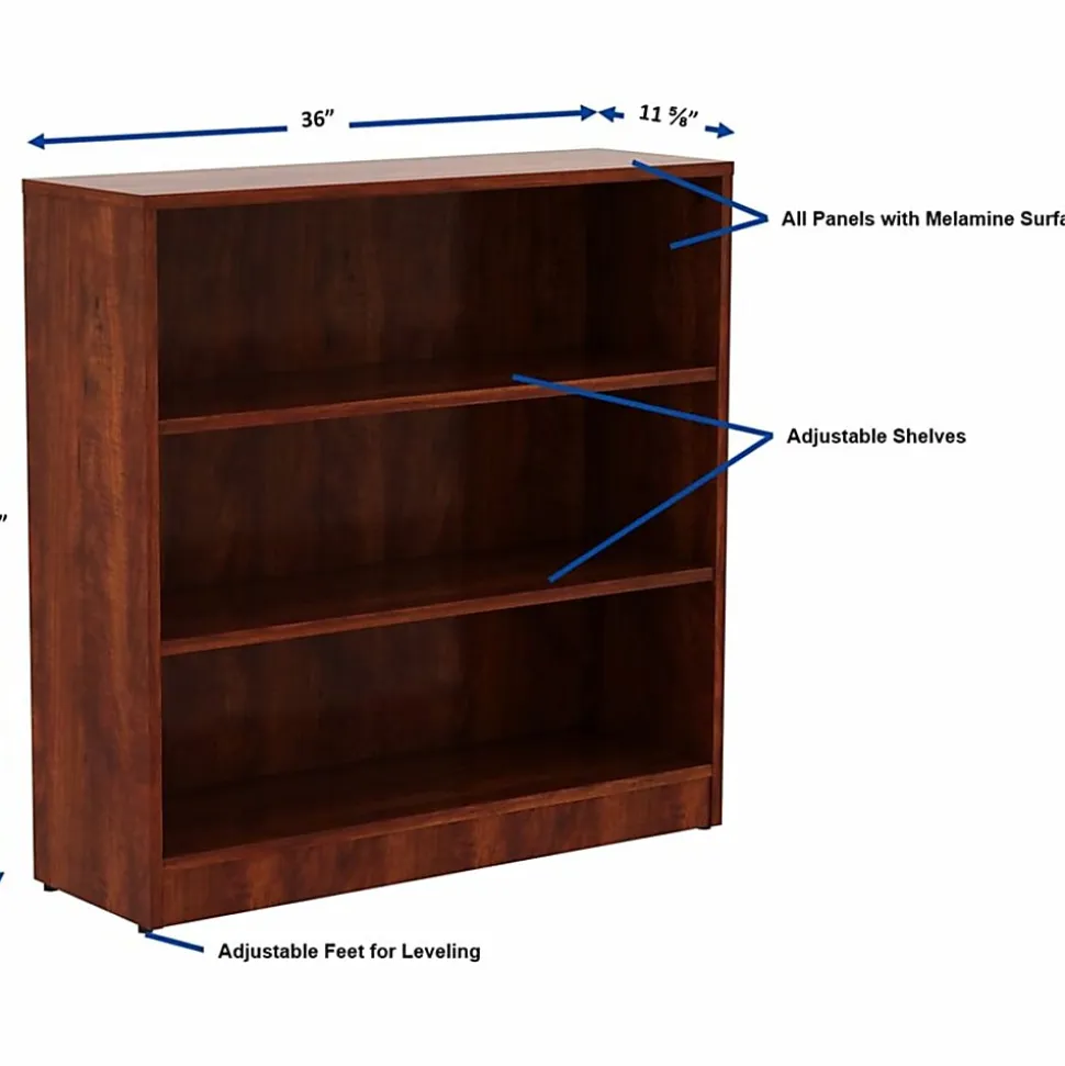 Lorell® 36"H 3-Shelf Bookcase, Cherry