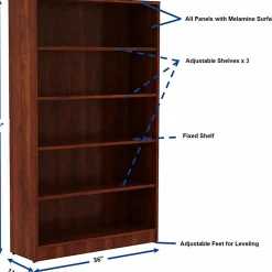 Lorell® 60"H 5-Shelf Bookcase, Cherry