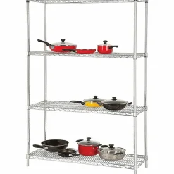 LorellĀ® Industrial Chrome Wire Shelving Starter Kit, 48" W x 18"D, Steel/Chrome