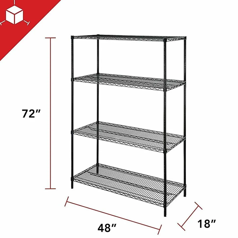 Lorell® Industrial Wire Shelving Starter Unit, 36"W x 24"D, Black
