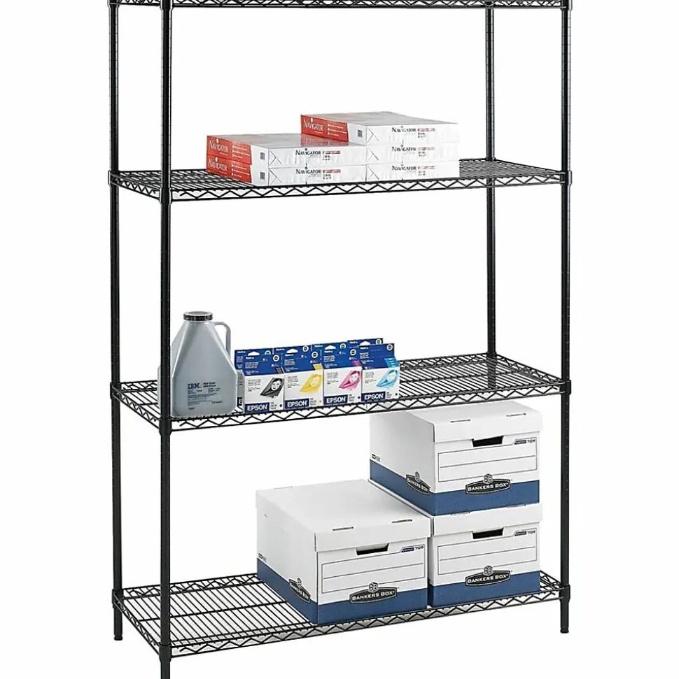 Lorell® Industrial Wire Shelving Starter Unit, 36"W x 24"D, Black