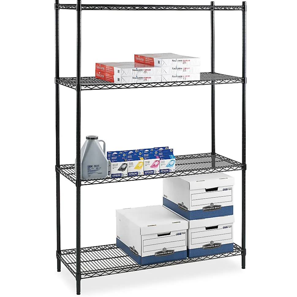 Lorell® Industrial Wire Shelving Starter Unit, 36"W x 24"D, Black