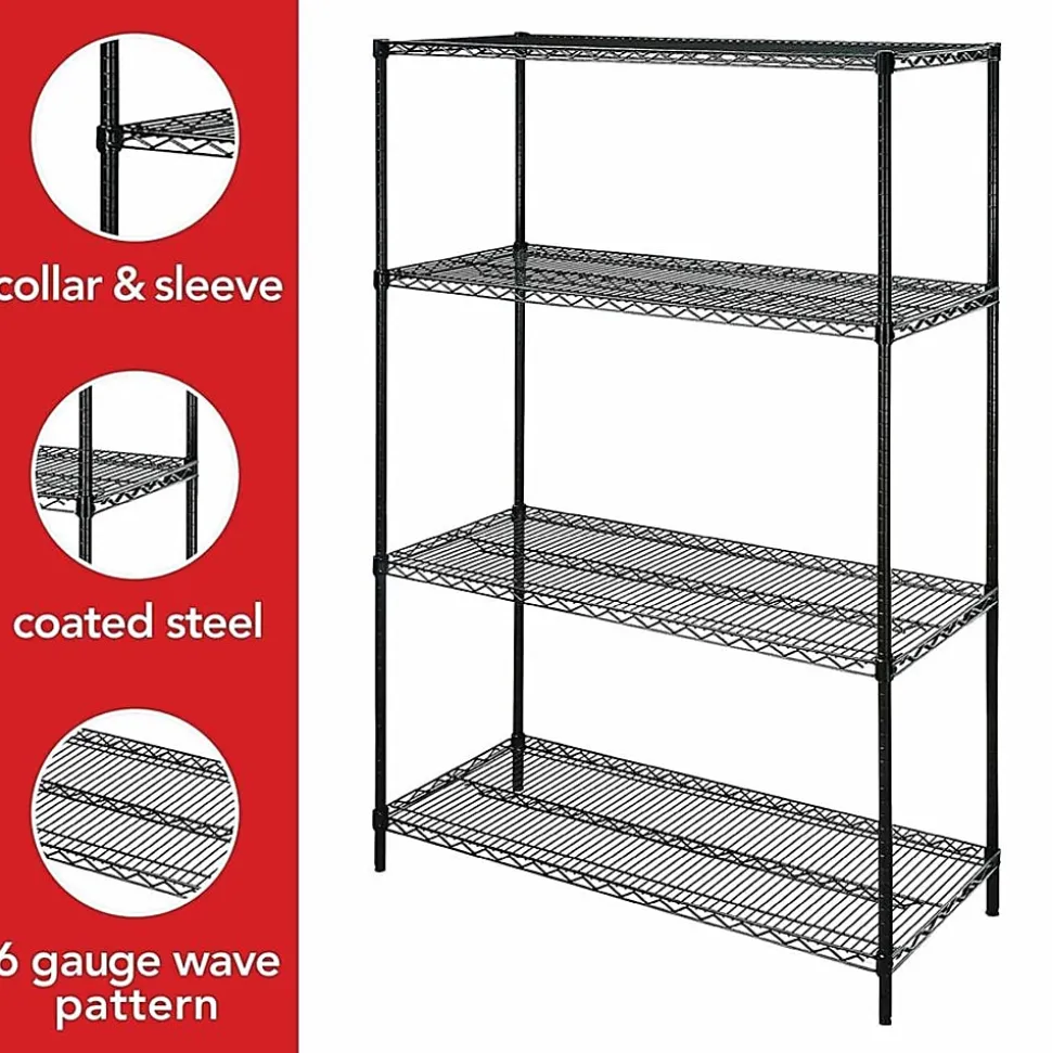 Lorell® Industrial Wire Shelving Starter Unit, 36"W x 24"D, Black