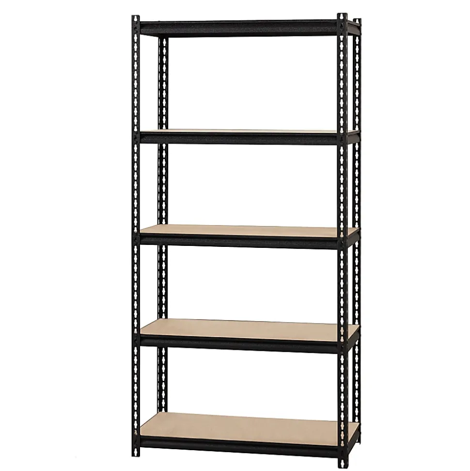 Lorell Iron Horse 2300 lb Capacity Riveted Shelving - 5 Shelf(ves) - 72" x 36"x 18" Depth - 30% Recycled - Black - Steel, Particleboard - 1 Each