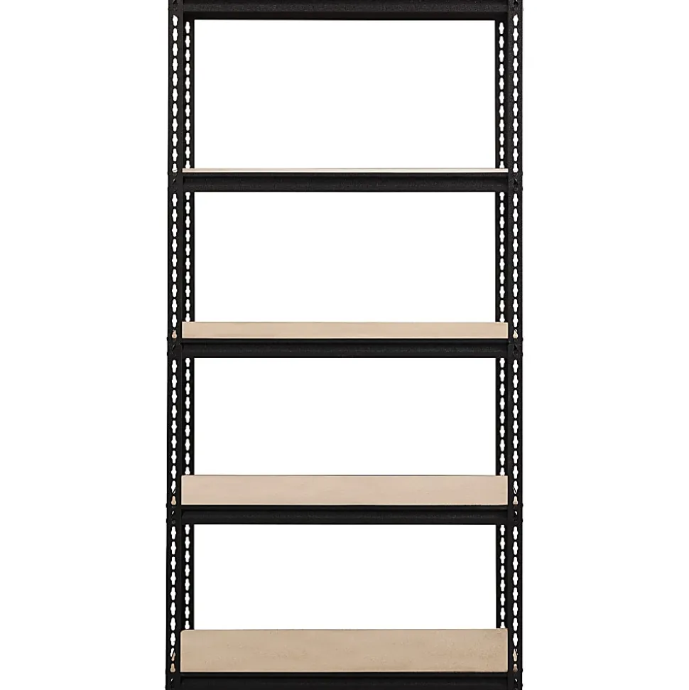Lorell Iron Horse 2300 lb Capacity Riveted Shelving - 5 Shelf(ves) - 72" x 36"x 18" Depth - 30% Recycled - Black - Steel, Particleboard - 1 Each