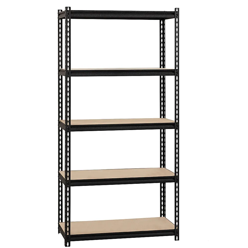 Lorell Iron Horse 2300 lb Capacity Riveted Shelving - 5 Shelf(ves) - 72" x 36"x 18" Depth - 30% Recycled - Black - Steel, Particleboard - 1 Each