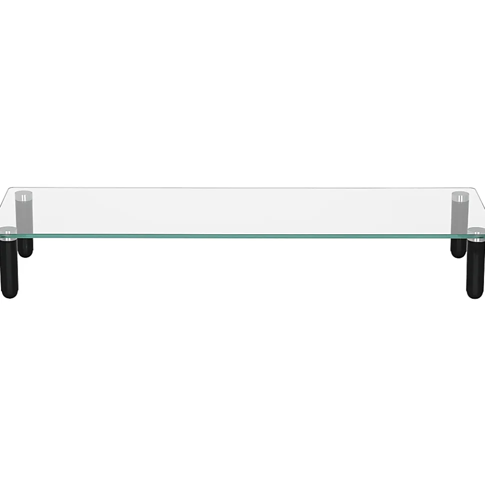 Lorell 4-leg Single-Shelf Monitor Stand, 44 lb Load Capacity, 1 x Shelf(ves), 3"H x 22"W x 8.25"D, Desktop, Glass, Clear, Black