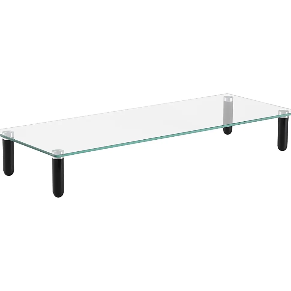 Lorell 4-leg Single-Shelf Monitor Stand, 44 lb Load Capacity, 1 x Shelf(ves), 3"H x 22"W x 8.25"D, Desktop, Glass, Clear, Black