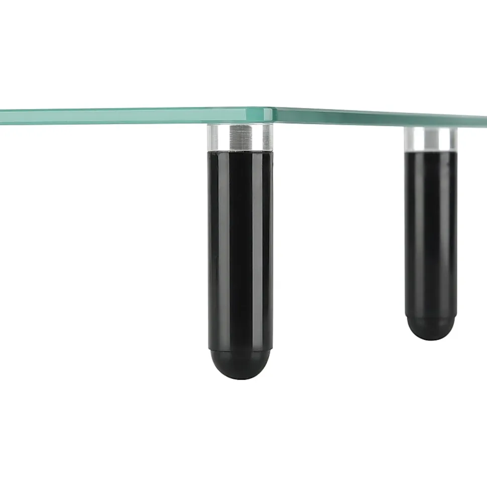 Lorell 4-leg Single-Shelf Monitor Stand, 44 lb Load Capacity, 1 x Shelf(ves), 3"H x 22"W x 8.25"D, Desktop, Glass, Clear, Black