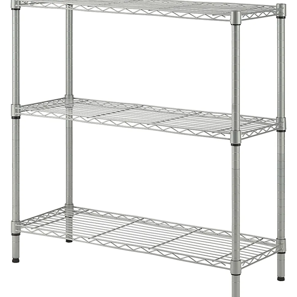 Lorell Light-Duty Wire Shelving, 3 Tier(s), 36"H x 36"W x 14"DFloor, Sturdy, Epoxy, Silver, Plastic, Metal, Steel