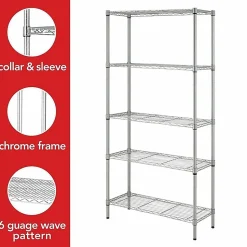 Lorell Light-Duty Wire Shelving, 5 Tier(s), 72"H x 36"W x 14"D, Floor, Epoxy, Silver, Plastic, Metal, Steel