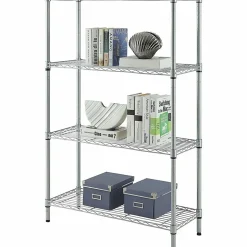 Lorell Light-Duty Wire Shelving, 4 Tier(s), 54"H x 36"W x 14"D, Floor, Sturdy, Epoxy, Silver, Plastic, Metal, Steel