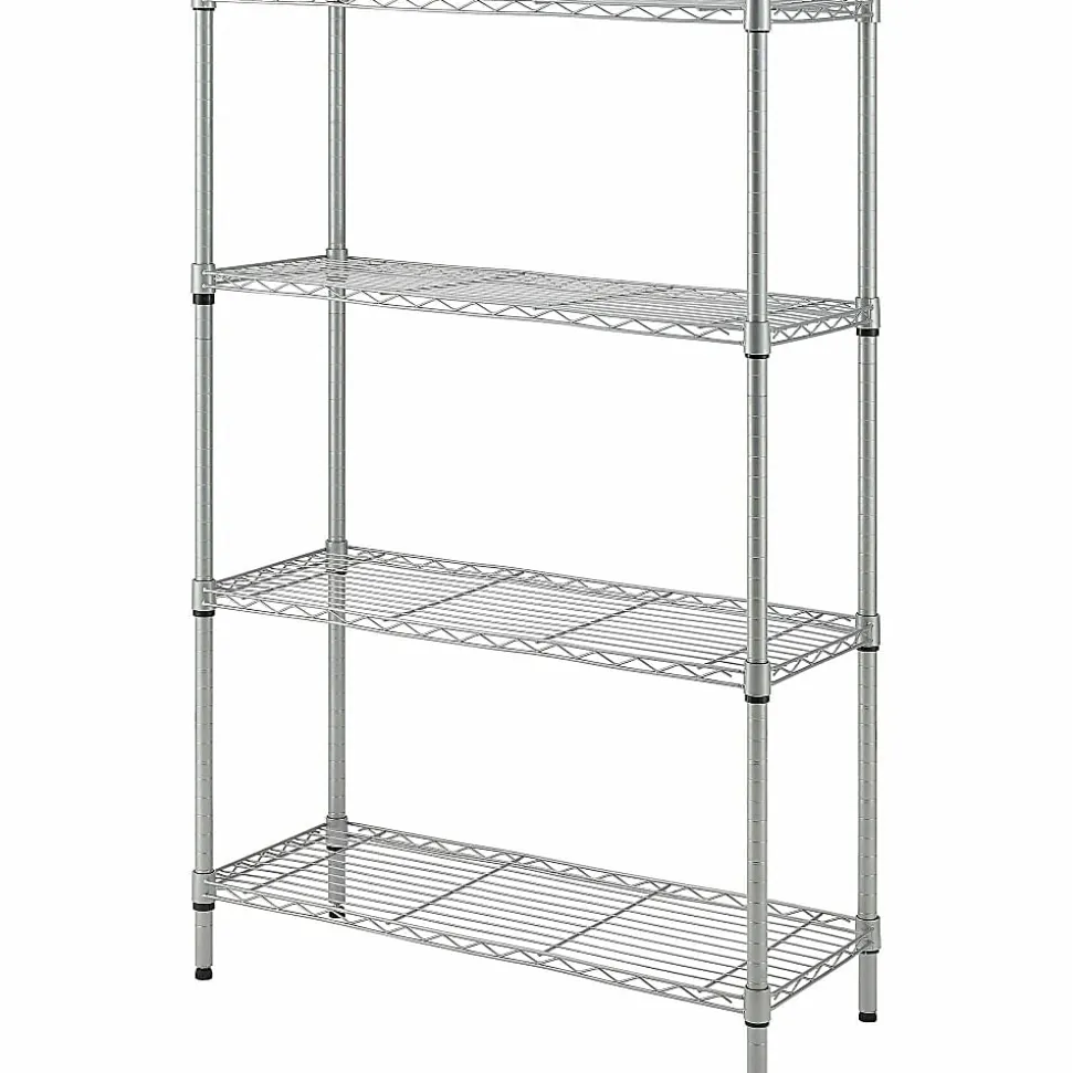 Lorell Light-Duty Wire Shelving, 4 Tier(s), 54"H x 36"W x 14"D, Floor, Sturdy, Epoxy, Silver, Plastic, Metal, Steel