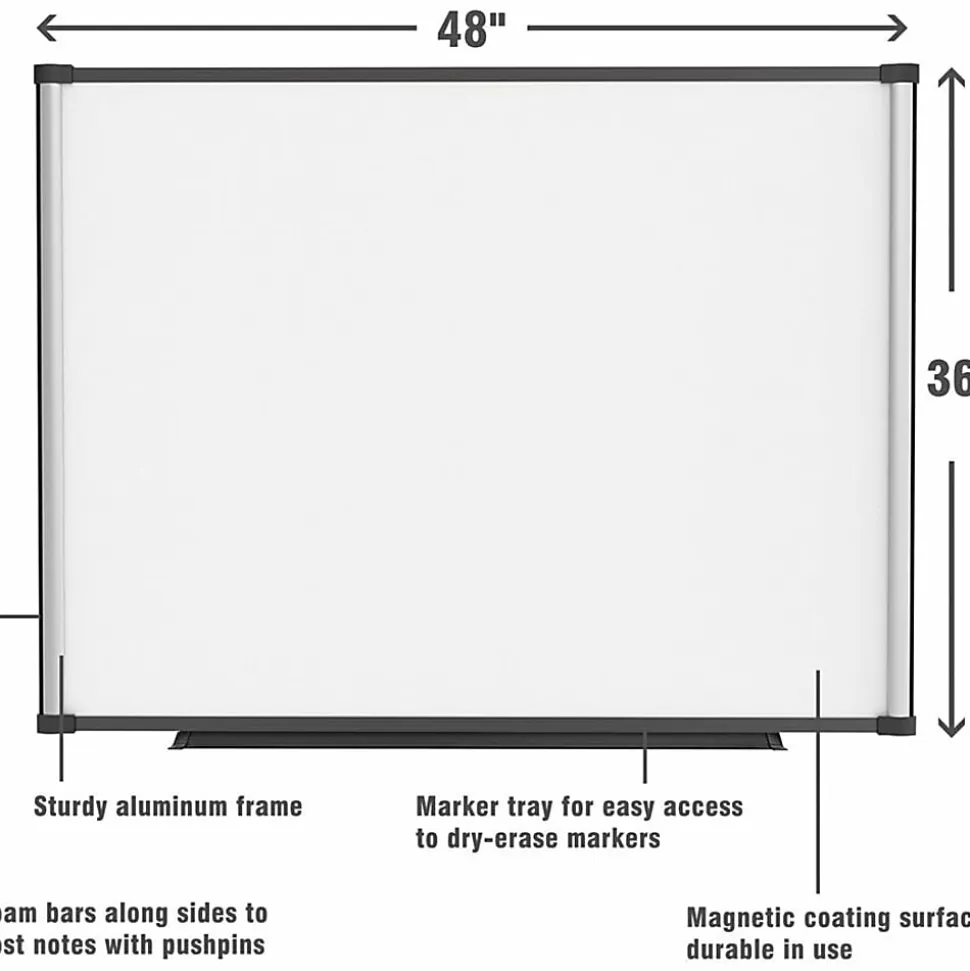 Lorell® Magnetic Dry-Erase Whiteboard Combo Board, 48" x 36", Aluminum Frame With Black Finish