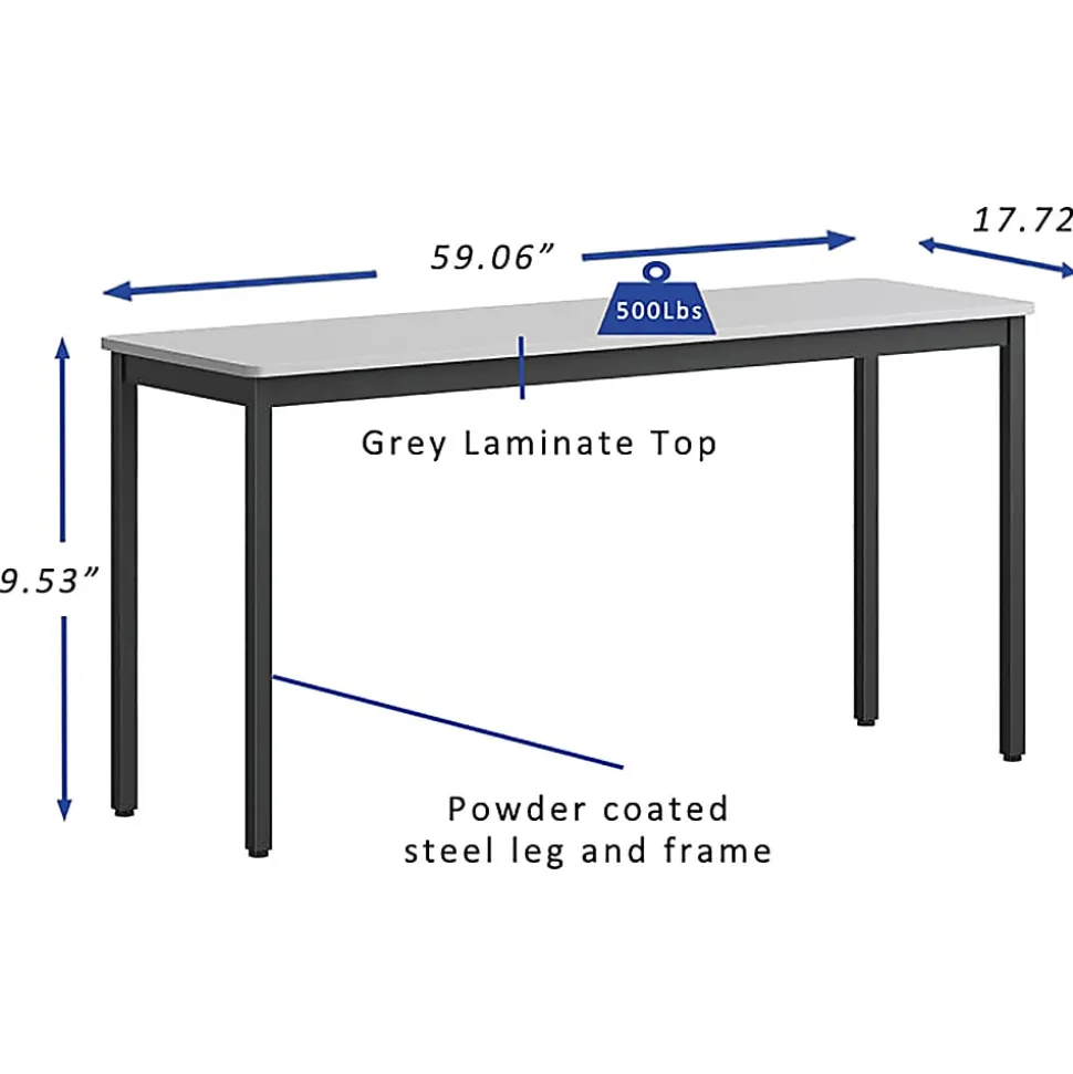 Lorell® Melamine/Steel Utility Table, 30"H x 60"W x 18-1/8"D, Gray/Black