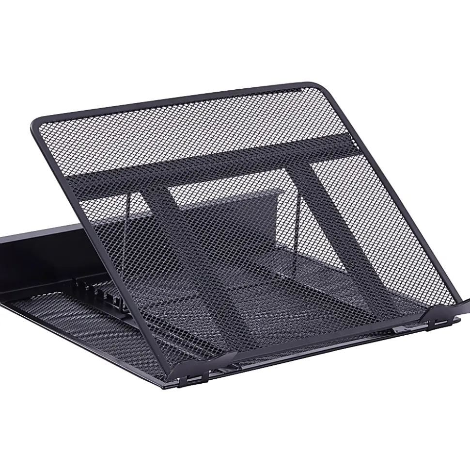 Lorell Mesh Laptop Stand, 3.50"H x 13"W x 11.50"D, Desktop, Steel, Metal, Black