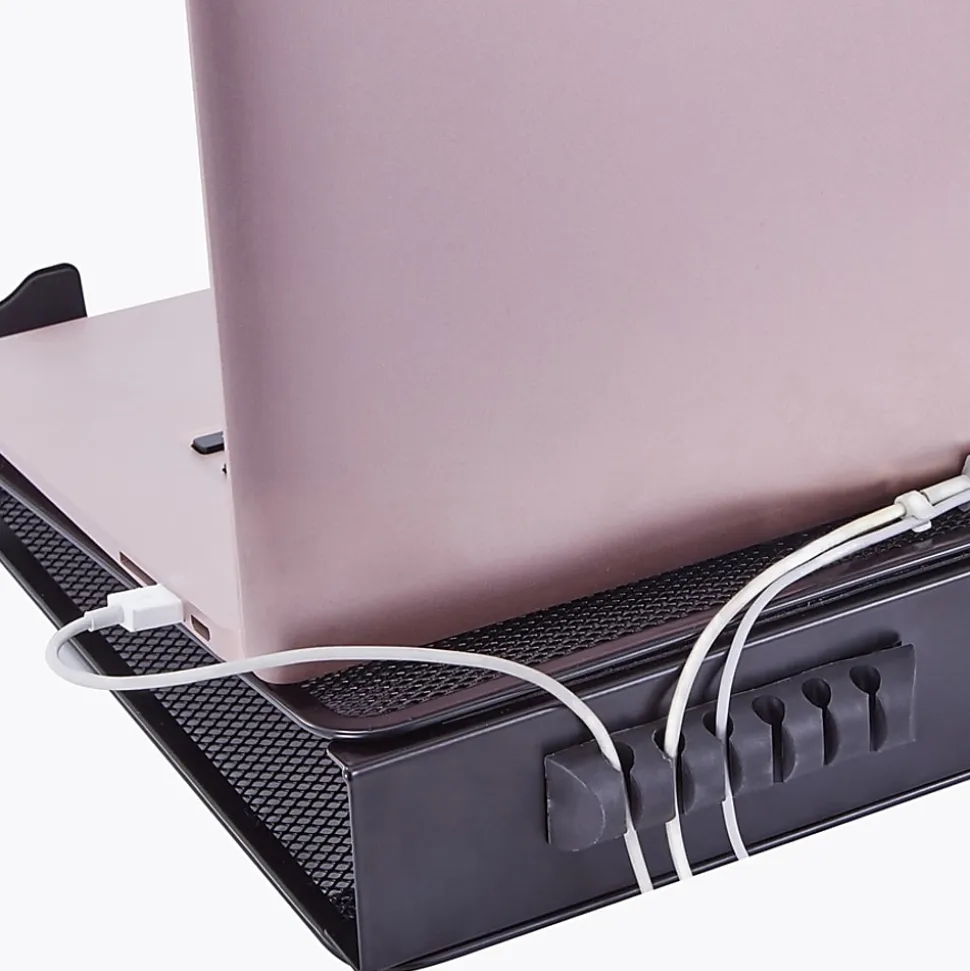 Lorell Mesh Laptop Stand, 3.50"H x 13"W x 11.50"D, Desktop, Steel, Metal, Black