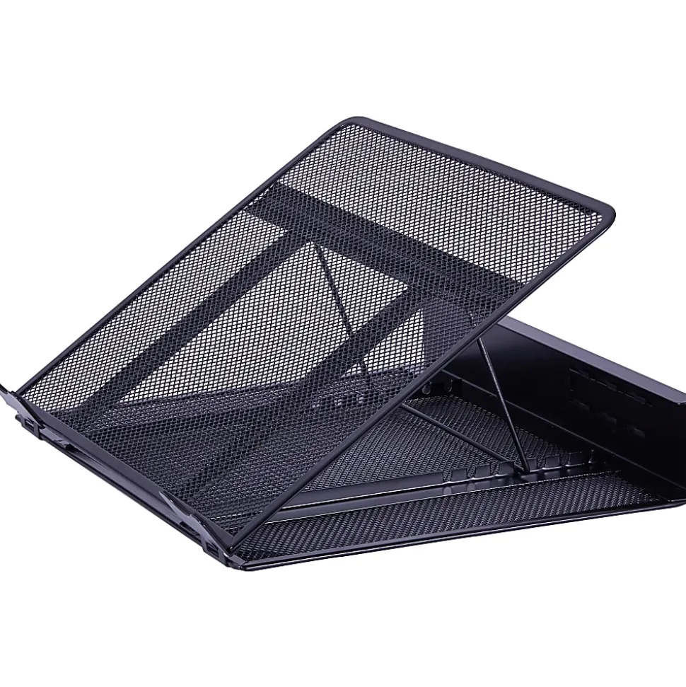 Lorell Mesh Laptop Stand, 3.50"H x 13"W x 11.50"D, Desktop, Steel, Metal, Black