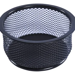 Lorell® Mesh Round Paper Clip Holder, Black