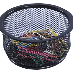 Lorell® Mesh Round Paper Clip Holder, Black