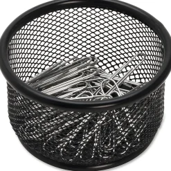 Lorell® Mesh Round Paper Clip Holder, Black