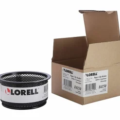 Lorell® Mesh Round Paper Clip Holder, Black