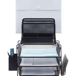 Lorell® Mesh 4-Tier Desk Organizer, Black