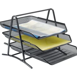Lorell® Mesh 3-Tier Desk Tray, Black