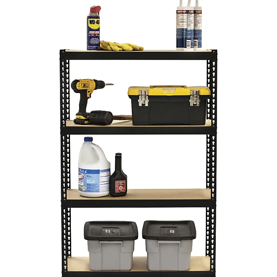 Lorell Narrow Steel Shelving, 48"H x 30"W x 12"D, Recycled, Black, Steel, 1Each