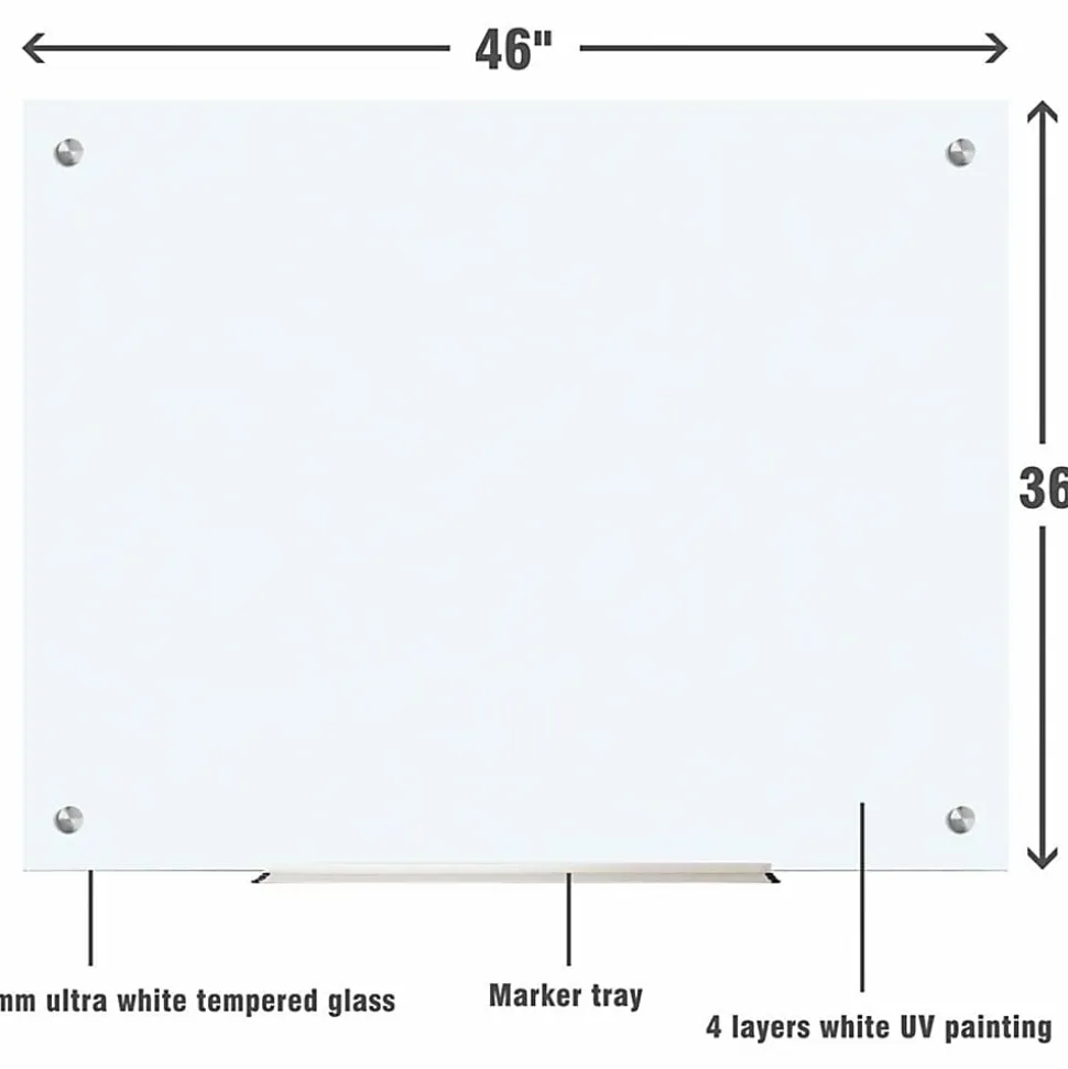 Lorell® Non-Magnetic Unframed Dry-Erase Glass Whiteboard, 48" x 36", Frost