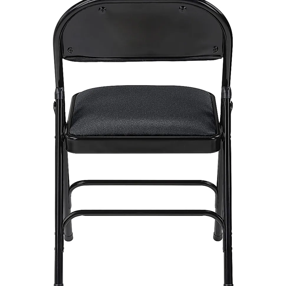 Lorell® Padded Seat Steel Folding Chair, Black, Set Of 4