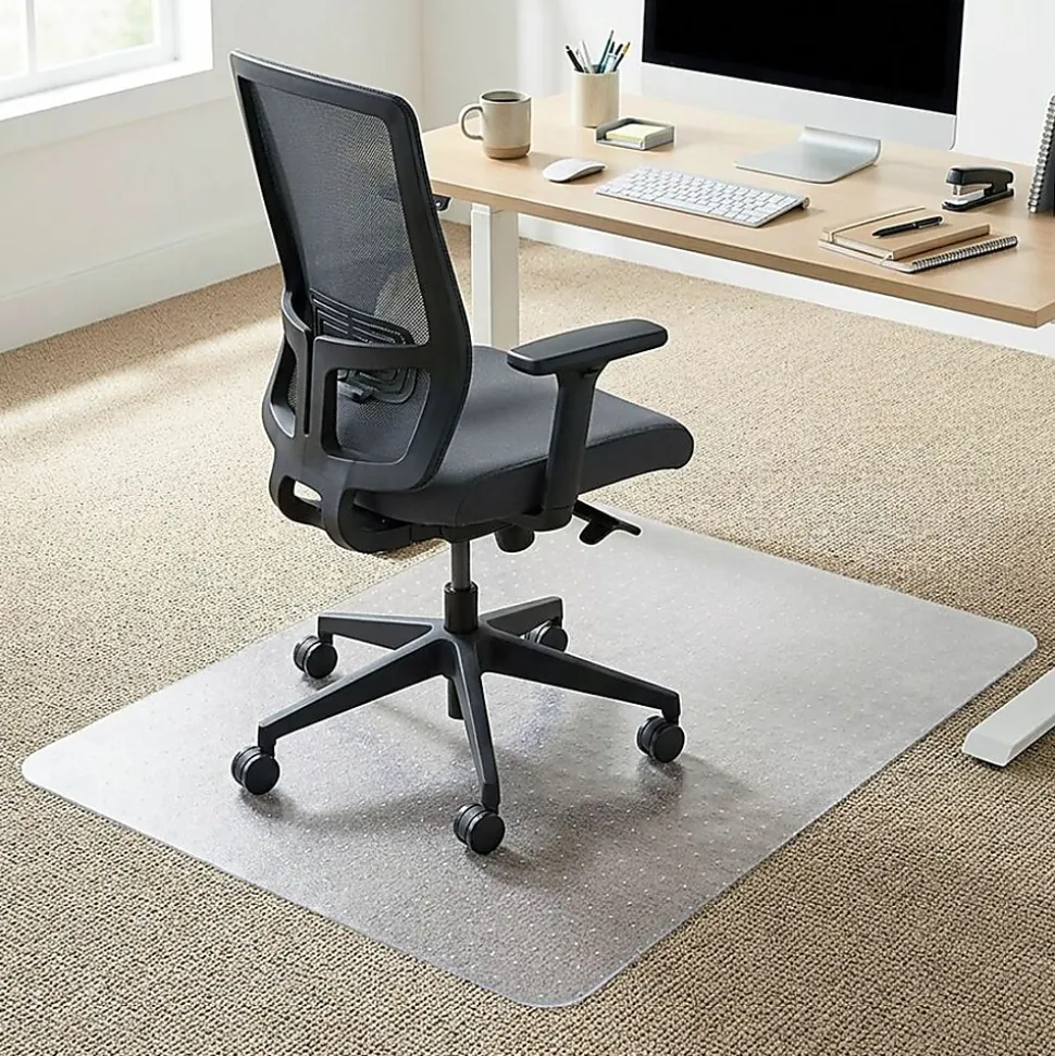 Lorell® PlushMat Medium Pile Studded Chair Mat, 46" x 60", Clear