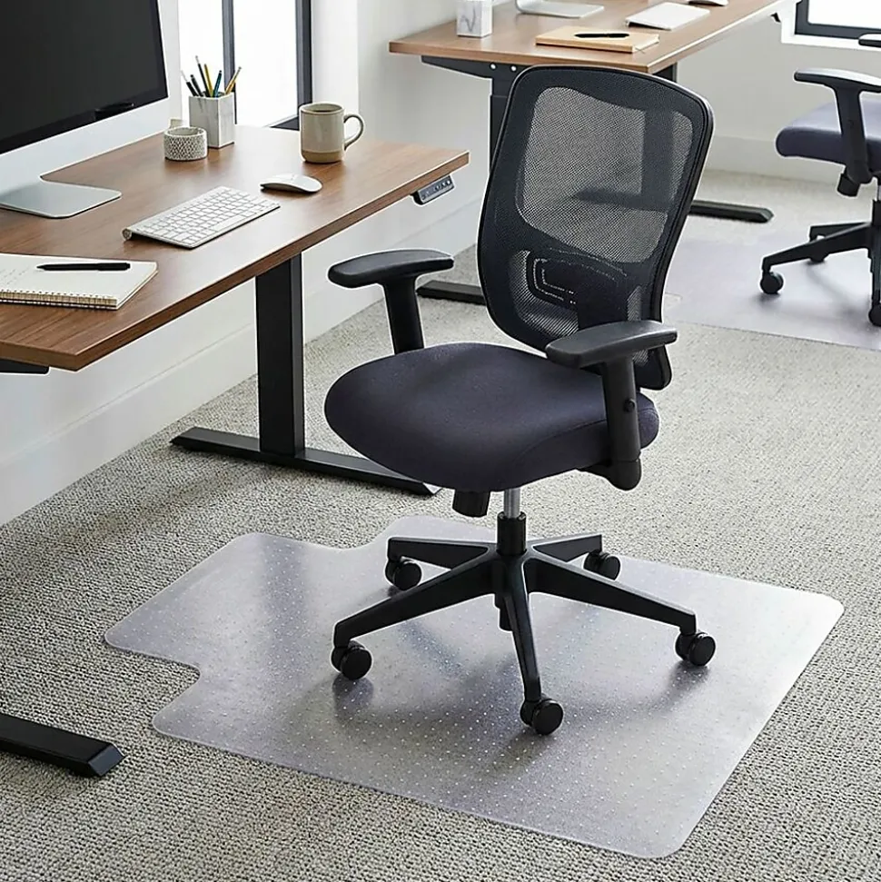 Lorell® PlushMat Medium Pile Studded Chair Mat, Wide Lip, 45" x 53", Clear