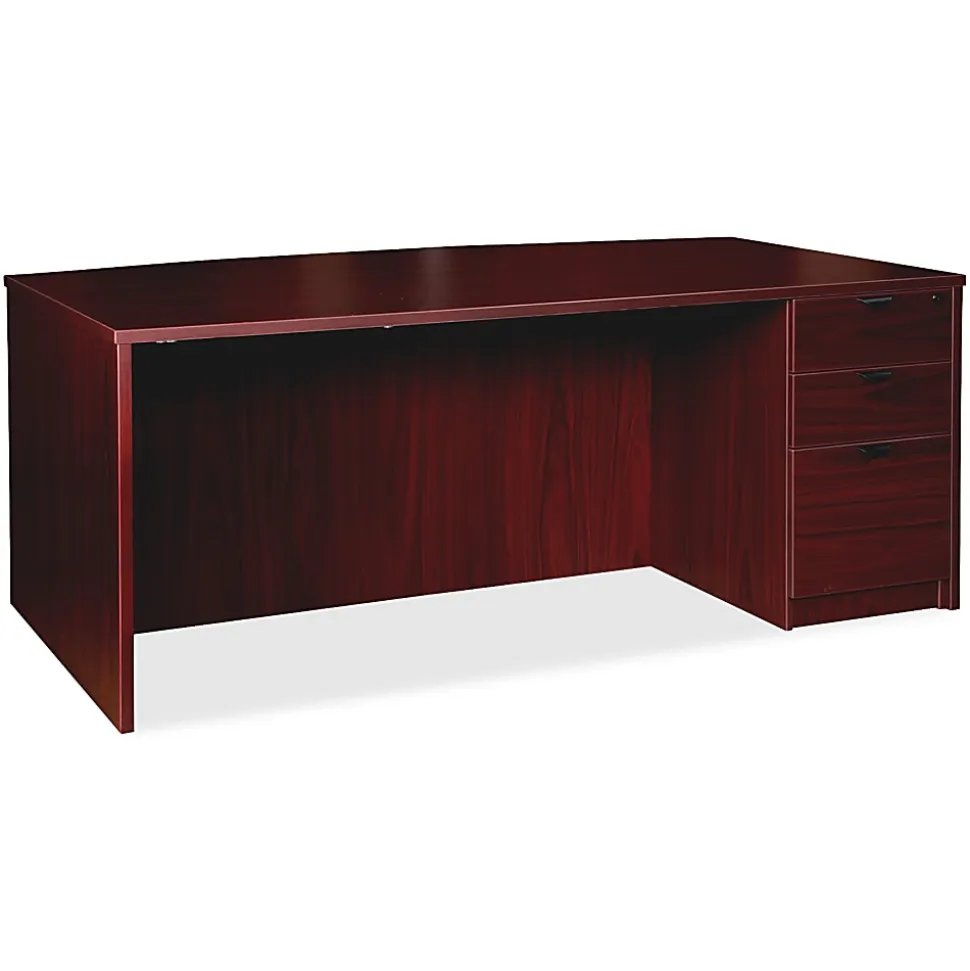 Lorell® Prominence 2.0 72"W Bow-Front Right-Pedestal Computer Desk, Mahogany