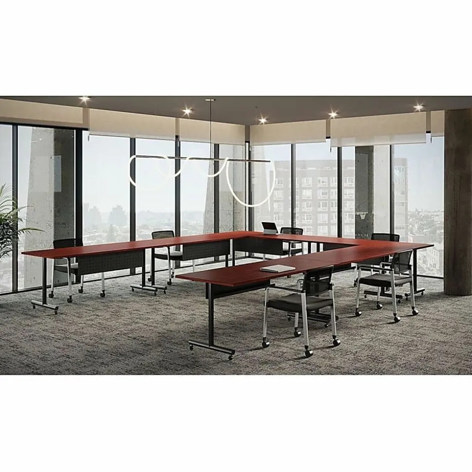 Lorell® Quadro Sit-To-Stand Laminate Table Top, 60"W x 24"D, Mahogany