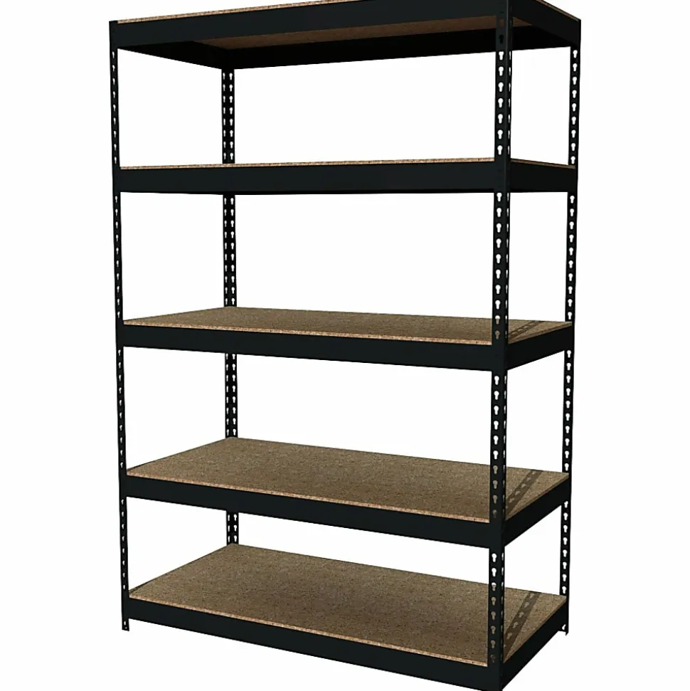 Lorell® 5-Shelf Riveted Steel Shelving, 72"H x 48"W x 24"D, Black