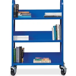 Lorell® Single-Sided Mobile Steel Book Cart, 3-Shelf, Blue