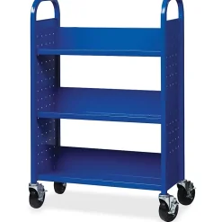 Lorell® Single-Sided Mobile Steel Book Cart, 3-Shelf, Blue