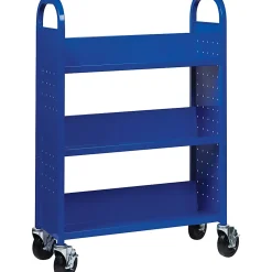 Lorell® Single-Sided Mobile Steel Book Cart, 3-Shelf, Blue