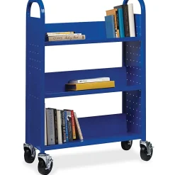 Lorell® Single-Sided Mobile Steel Book Cart, 3-Shelf, Blue