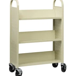 Lorell® Single-Sided Mobile Steel Book Cart, 3-Shelf, Putty