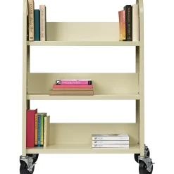 Lorell® Single-Sided Mobile Steel Book Cart, 3-Shelf, Putty