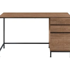 Lorell SOHO Desk with Side Drawers, 30"H x 55"W x 23.6"D, 3 x File Drawer(s), Single Pedestal on Right Side, Walnut