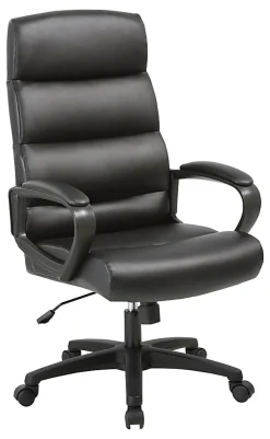 Lorell® SOHO Ergonomic Bonded Leather High-Back Chair, Modern Stitch, Black