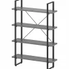 Lorell SOHO Rustic Metal Frame Bookcase, 57.5"H x 39.4"W x 11.8"D, 4 Shelve(s), Band Edge, Charcoal, Sturdy, Durable