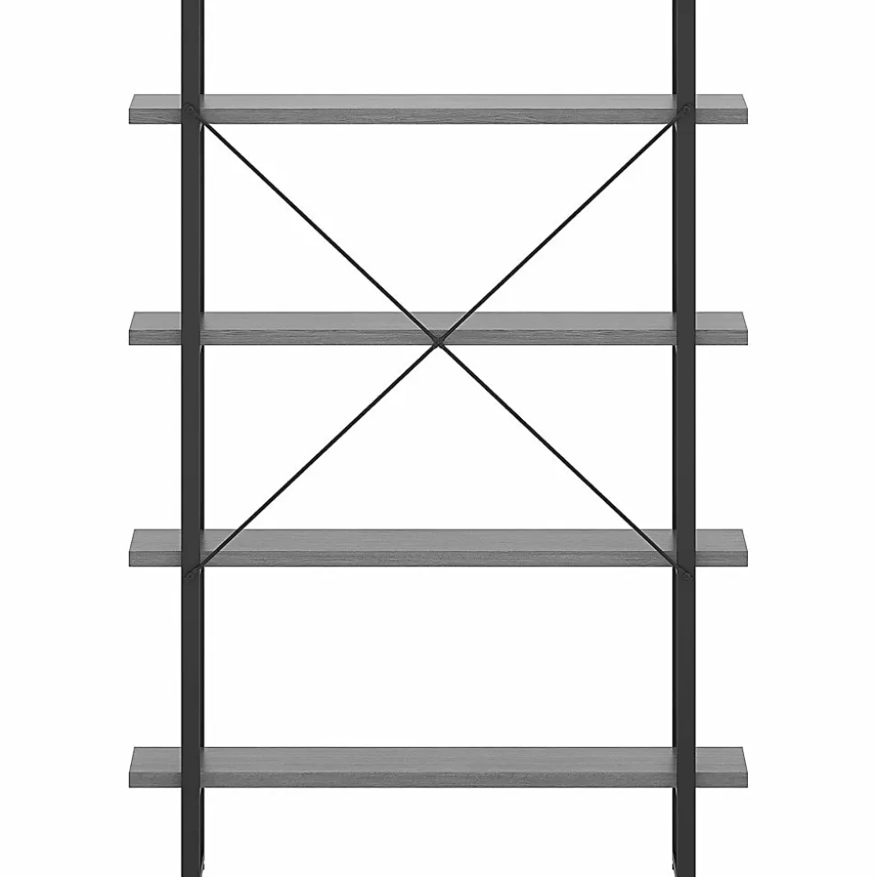 Lorell SOHO Rustic Metal Frame Bookcase, 57.5"H x 39.4"W x 11.8"D, 4 Shelve(s), Band Edge, Charcoal, Sturdy, Durable